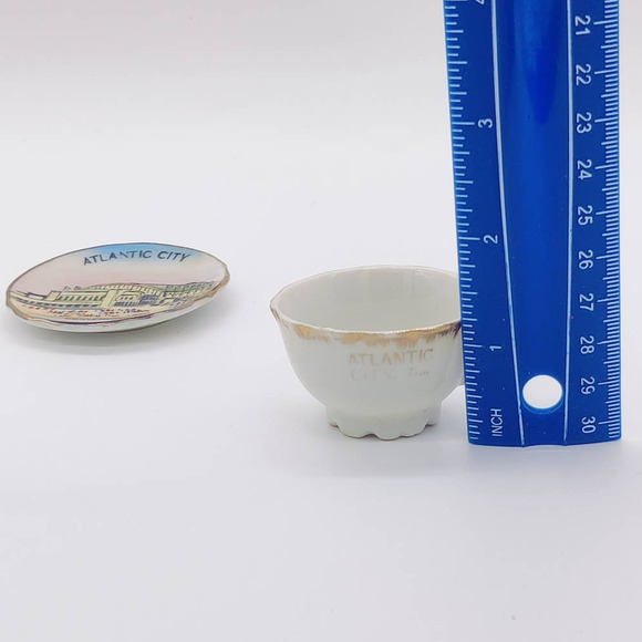 Vintage Atlantic City New Jersey Miniature Tea Cup Saucer Plate Set Souvenir 80s - Picture 9 of 9